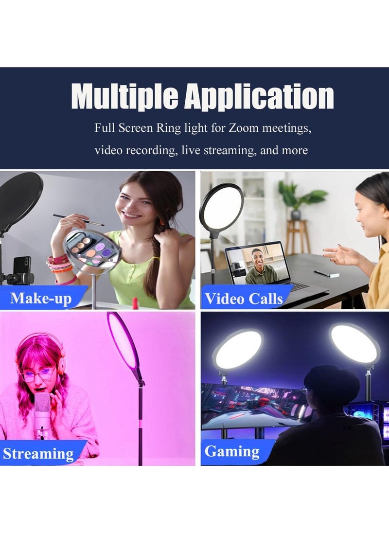 XiuWoo - 10.5 inch video conference lighting for meeting, full screen ring light with stand and phone holder, desktop light for live streaming, video recording, makeup, video lighting for computer laptop - Image 1