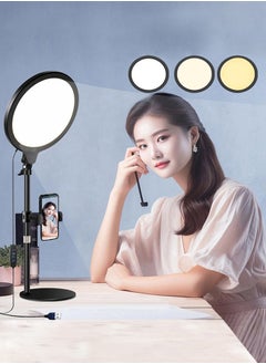 XiuWoo 10.5 inch video conference lighting for meeting, full screen ring light with stand and phone holder, desktop light for live streaming, video recording, makeup, video lighting for computer laptop  - Image 1