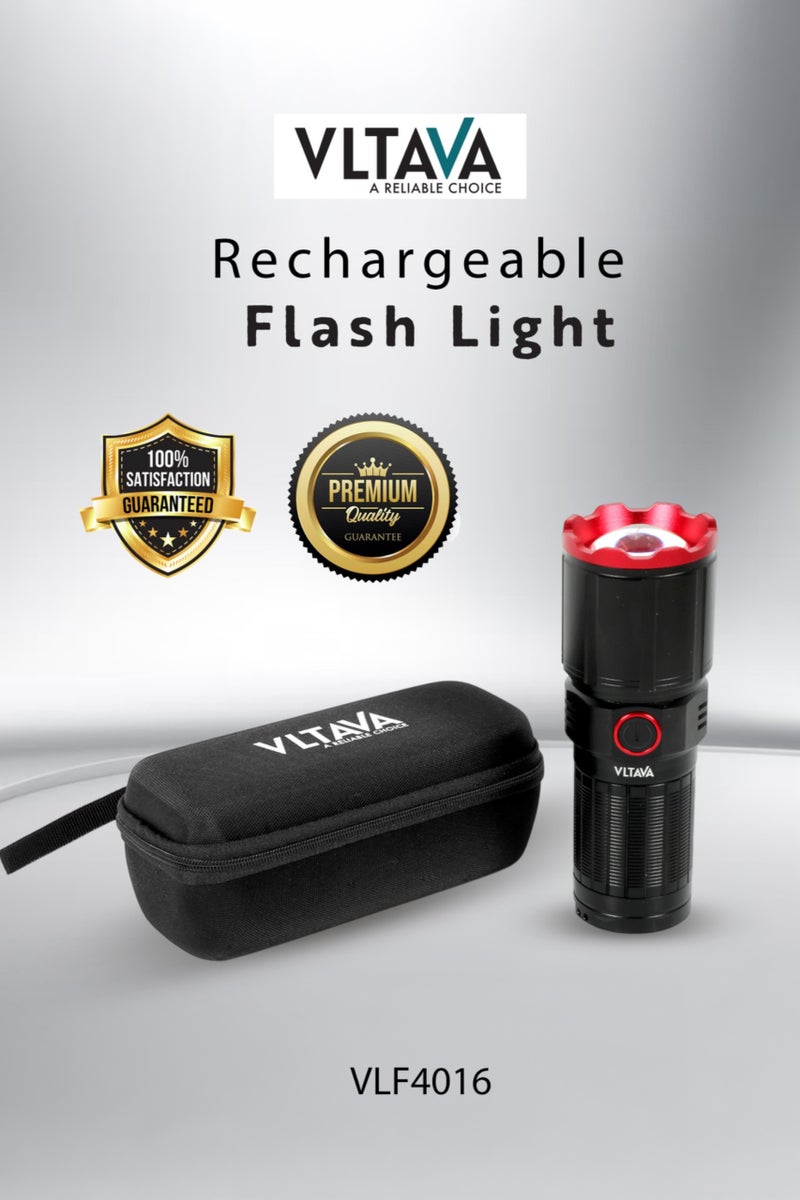 Vltava Premium Flashlight–25W High Power LED, 2800 Lumens | Zoomable, USB-C Rechargeable Torch | Waterproof IP68 (Up to 80ft) | Aircraft Aluminum Body, Mobile Charging, 10000-Hour LED Life, Sleek Black Design VLF4016 - Image 1