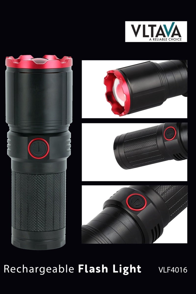Vltava Premium Flashlight–25W High Power LED, 2800 Lumens | Zoomable, USB-C Rechargeable Torch | Waterproof IP68 (Up to 80ft) | Aircraft Aluminum Body, Mobile Charging, 10000-Hour LED Life, Sleek Black Design VLF4016 - Image 2
