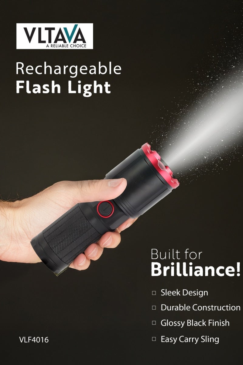 Vltava Premium Flashlight–25W High Power LED, 2800 Lumens | Zoomable, USB-C Rechargeable Torch | Waterproof IP68 (Up to 80ft) | Aircraft Aluminum Body, Mobile Charging, 10000-Hour LED Life, Sleek Black Design VLF4016 - Image 4