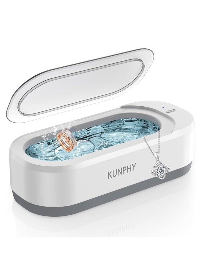 KUNPHY Ultrasonic Jewelry Cleaner, Jewelry Cleaner Machine 12oz 46KHz, Professional Sonic Cleaner with One-Touch Operation, Sonic Cleaner for Rings, Glasses, Jewelry, Dentures White - Image 1