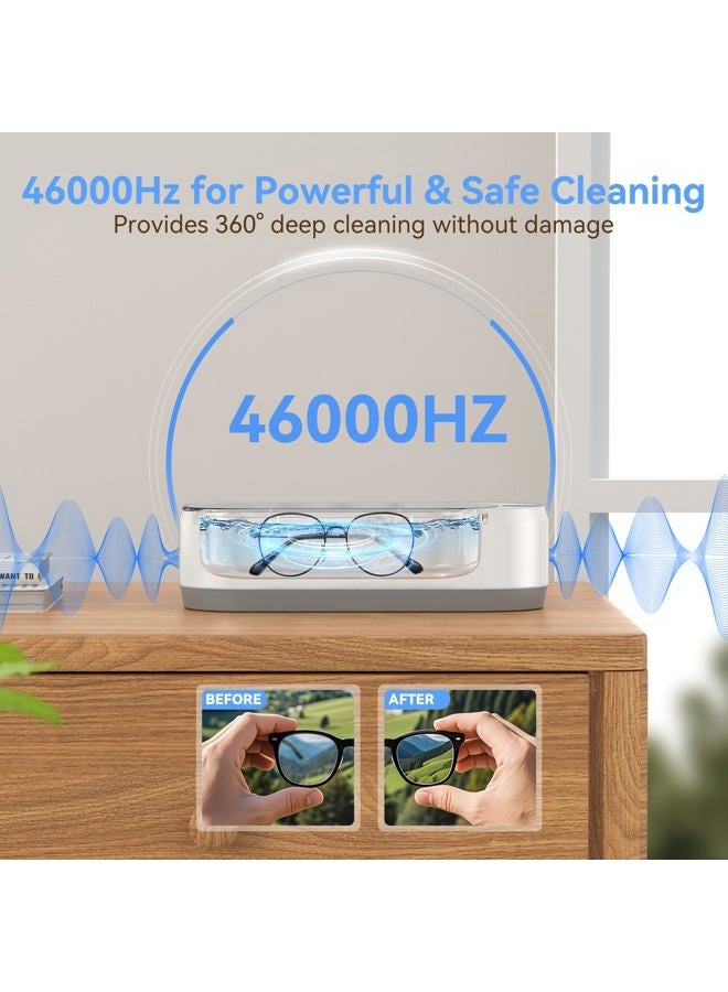 KUNPHY Ultrasonic Jewelry Cleaner, Jewelry Cleaner Machine 12oz 46KHz, Professional Sonic Cleaner with One-Touch Operation, Sonic Cleaner for Rings, Glasses, Jewelry, Dentures White - Image 2