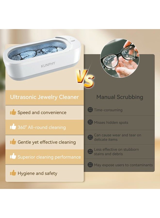 KUNPHY Ultrasonic Jewelry Cleaner, Jewelry Cleaner Machine 12oz 46KHz, Professional Sonic Cleaner with One-Touch Operation, Sonic Cleaner for Rings, Glasses, Jewelry, Dentures White - Image 3