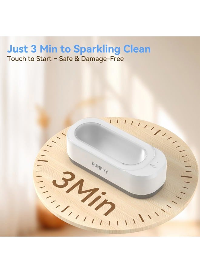 KUNPHY Ultrasonic Jewelry Cleaner, Jewelry Cleaner Machine 12oz 46KHz, Professional Sonic Cleaner with One-Touch Operation, Sonic Cleaner for Rings, Glasses, Jewelry, Dentures White - Image 4