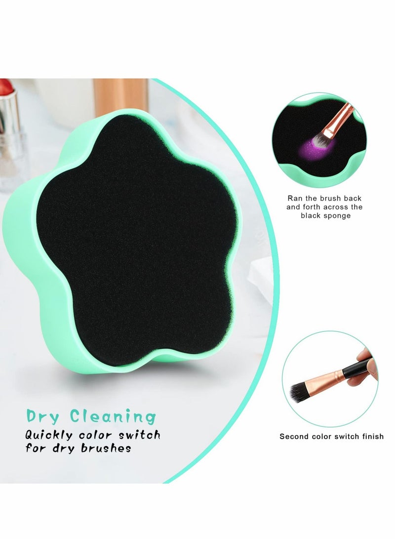 SYOSI 2 Pcs Makeup Brush Cleaning Mat, Cosmetic Brush Cleaning Pad with Color Removal Sponge, 2 in 1 Design Silicone Cleaner Box for Dry Brush Color Switch and Wet Cleaning, Flower Green & Pink - Image 4