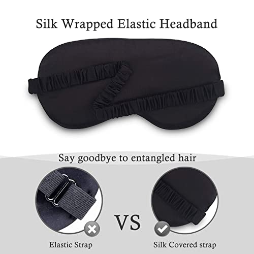 Jenna™ Natural Silk Sleeping Eye Shade Mask Cover for Insomnia, Meditation, Puffy Eyes and Dark Circles Black - Image 3