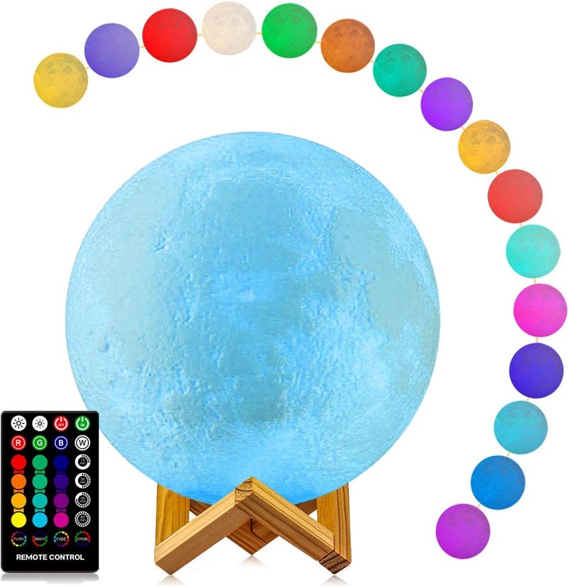 LOGROTATE Moon Lamp, Moon Light Lamps with Time Setting and Stand 3D Printing LED 16 Colors, Hung Up Decorative Night Lights for Baby Kids Friends Lover Birthday Gifts(Diameter 9.6 inch) - Image 1