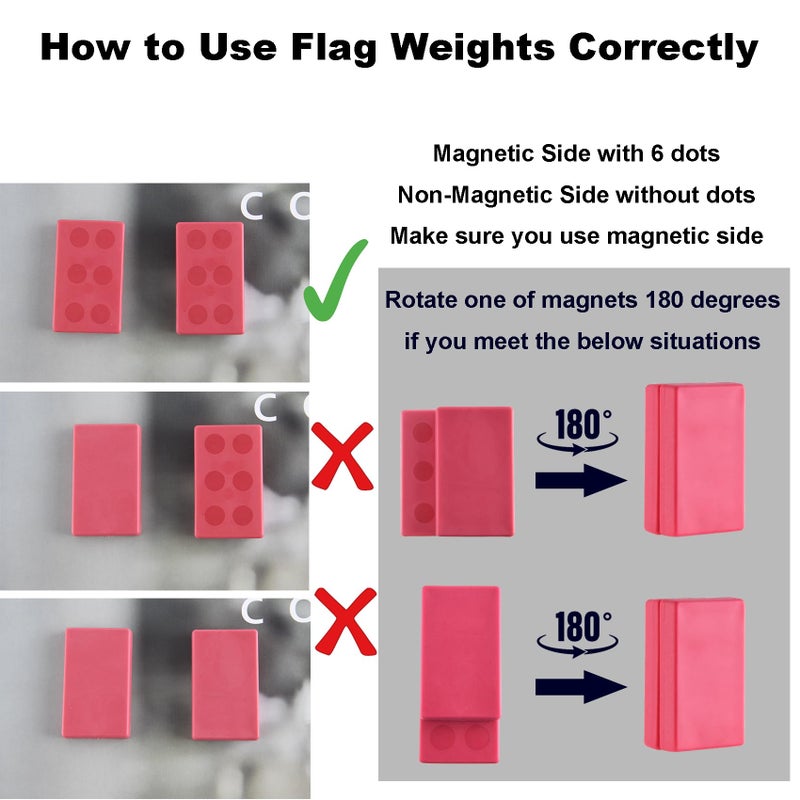 LEVOSHUA Magnetic Flag Weights for Bottom of Flag in Winds, Rubber Covered Heavy Duty Magnet Weights, Stop American Flag from Wrapping Around the Pole or Hooking on the Gutter, Red, 4 Pairs(Pack of 8) - Image 2
