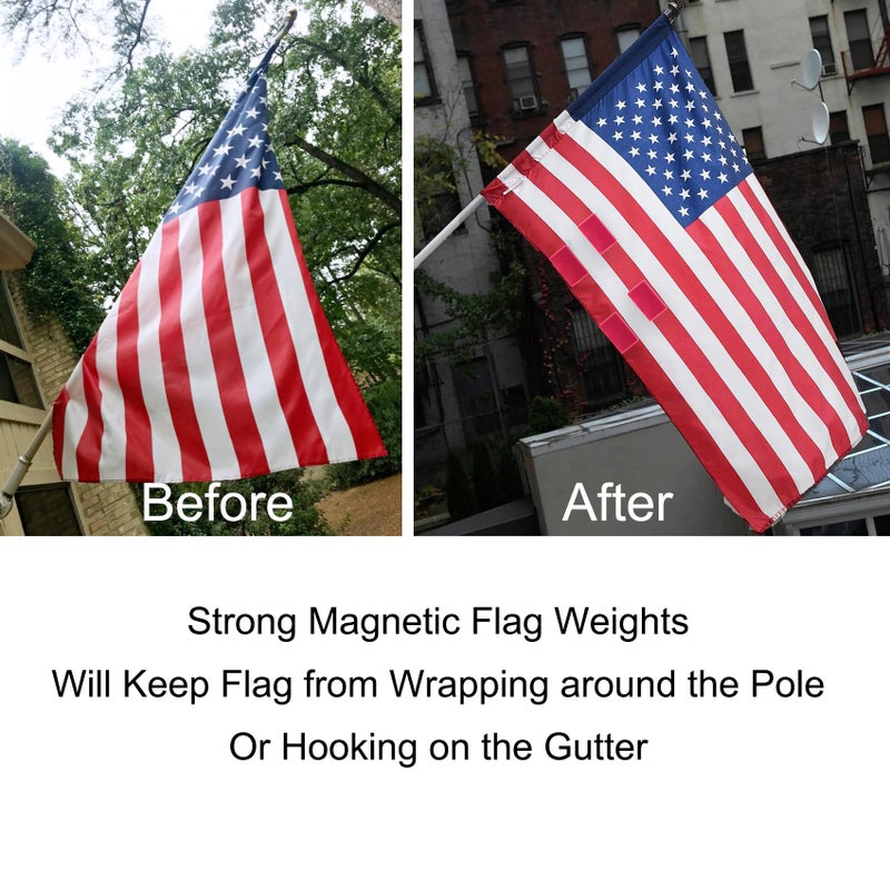 LEVOSHUA Magnetic Flag Weights for Bottom of Flag in Winds, Rubber Covered Heavy Duty Magnet Weights, Stop American Flag from Wrapping Around the Pole or Hooking on the Gutter, Red, 4 Pairs(Pack of 8) - Image 3