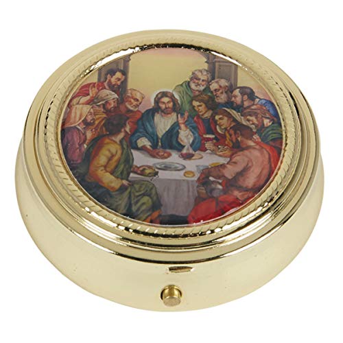 Pyx Case Gold Tone PYX for The Eucharist with Epoxy Last Supper Lid, 2 1/4 Inch - Image 2