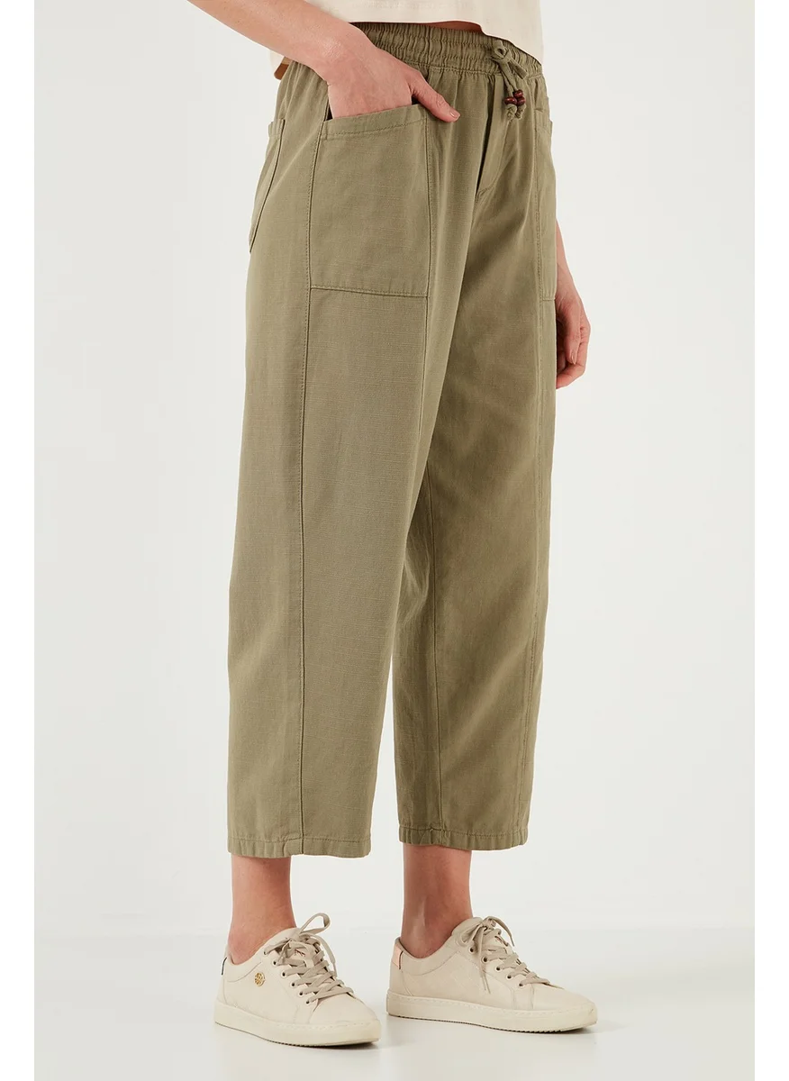ليلا Cotton Relaxed Fit High Waist Wide Crop Trousers Women's Pants 668yp5318