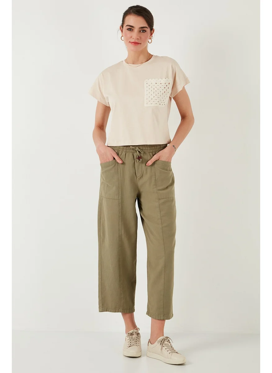 ليلا Cotton Relaxed Fit High Waist Wide Crop Trousers Women's Pants 668yp5318