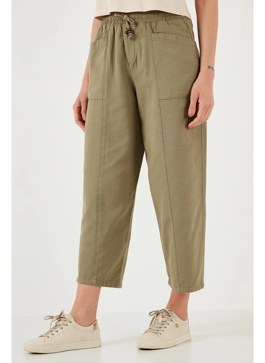 ليلا Cotton Relaxed Fit High Waist Wide Crop Trousers Women's Pants 668yp5318