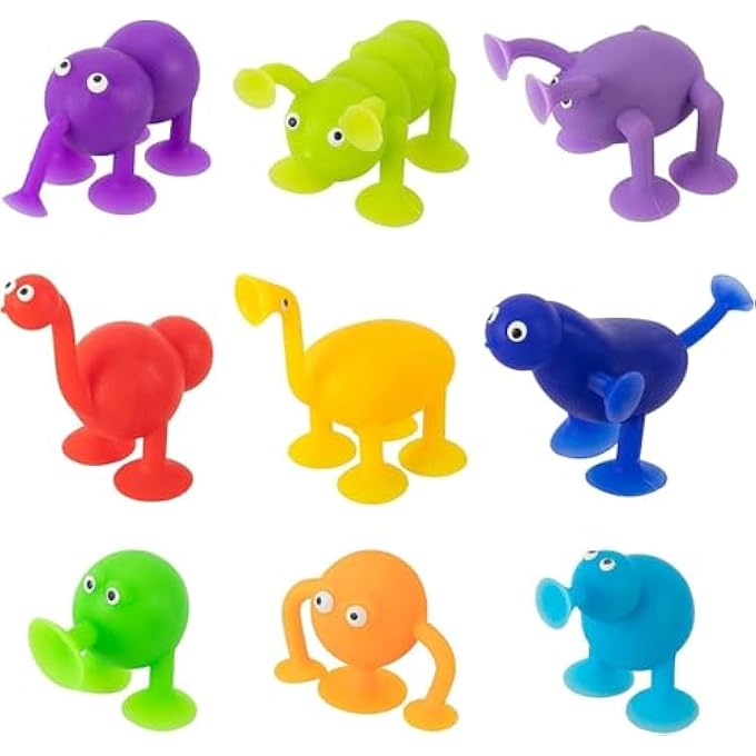 SUCTION CUP TOYS, 9 PIECE TRAVEL TOYS WITH STRONG SUCTION POWER, SENSORY SPINNER TOYS FOR BABY, FUN BATH AND WINDOW STICKERS FOR TODDLERS AIRPLANE CAR RIDES (COLORFUL) - Image 1