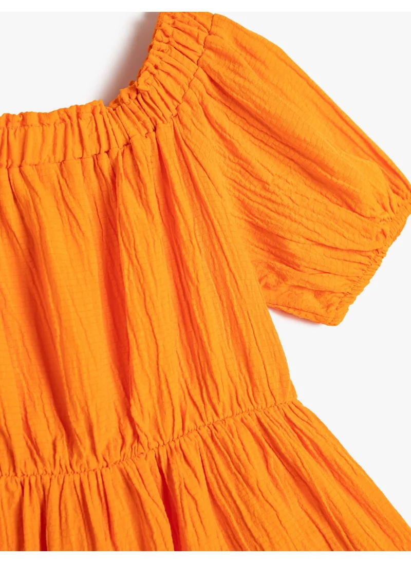 KOTON Midi Dress Off Shoulder Short Balloon Sleeve