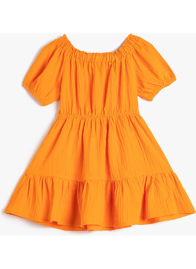 كوتون Midi Dress Off Shoulder Short Balloon Sleeve