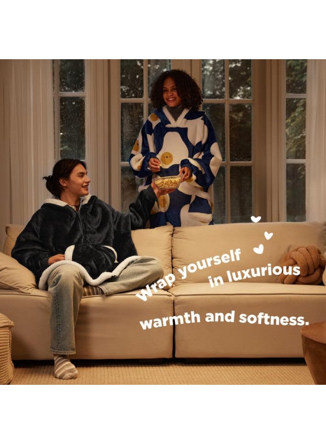 Bedsure Bedsure Wearable Blanket Hoodie with Zipper - Sherpa Hooded Blanket Jacket as Warm Gifts for Girlfriend Mom Women Men in Winter, Zip up Sweatshirt Blanket with Sleeves with Giant Pocket Grey Black - Image 3