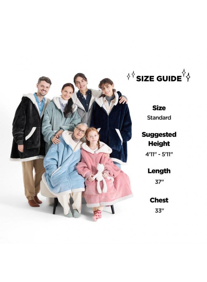 Bedsure Bedsure Wearable Blanket Hoodie with Zipper - Sherpa Hooded Blanket Jacket as Warm Gifts for Girlfriend Mom Women Men in Winter, Zip up Sweatshirt Blanket with Sleeves with Giant Pocket Grey Black - Image 4