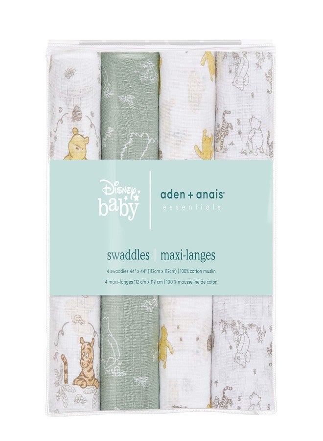 aden + anais Essentials Disney Muslin Swaddle Blankets for Baby Girls and Boys, Newborn Receiving Blanket for Swaddling, 100% Cotton Baby Swaddle Wrap, 4 Pack, Winnie + Friends - Image 3