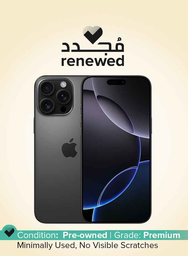 ابل  مجدد - آيفون 16 برو ماكس 256 جيجابايت أسود تيتانيوم 5G مع فيس تايم - النسخة الدولية - Image 1