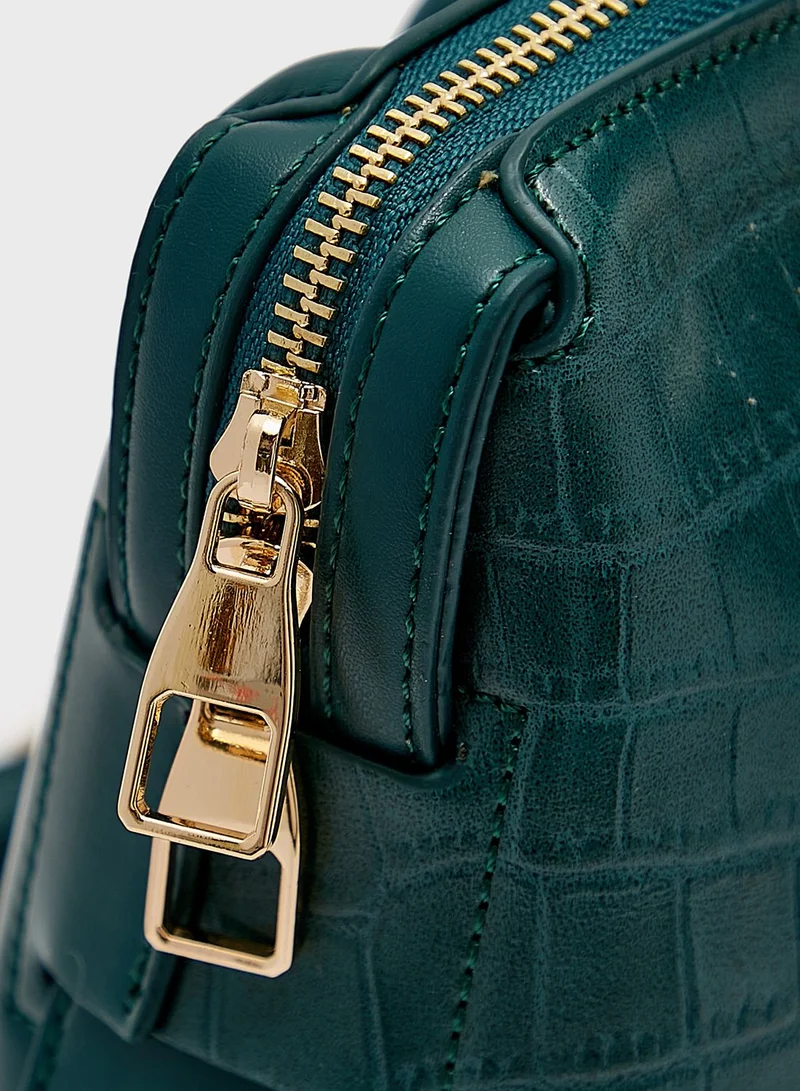 Khizana Croc Mix Handbag With Zip Compartment