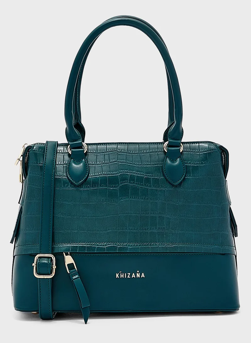 Khizana Croc Mix Handbag With Zip Compartment