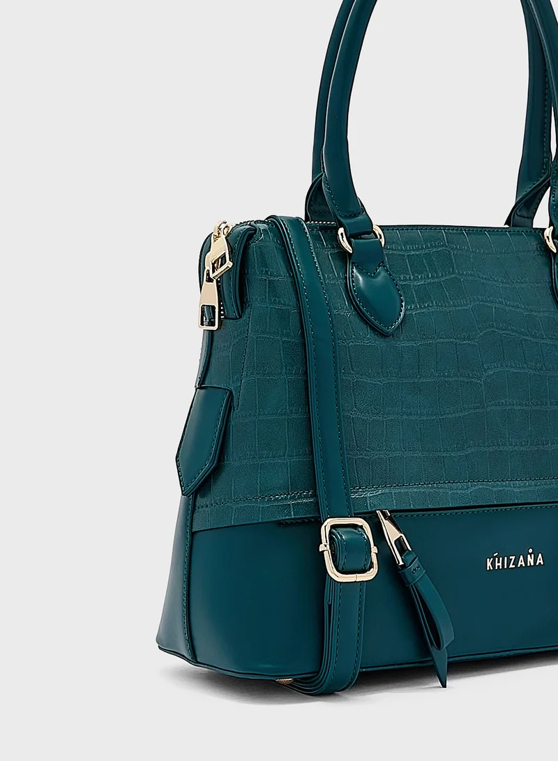 Khizana Croc Mix Handbag With Zip Compartment