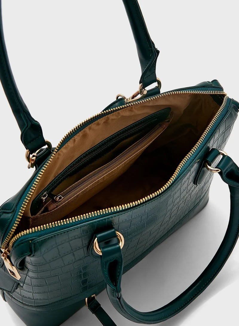 Khizana Croc Mix Handbag With Zip Compartment