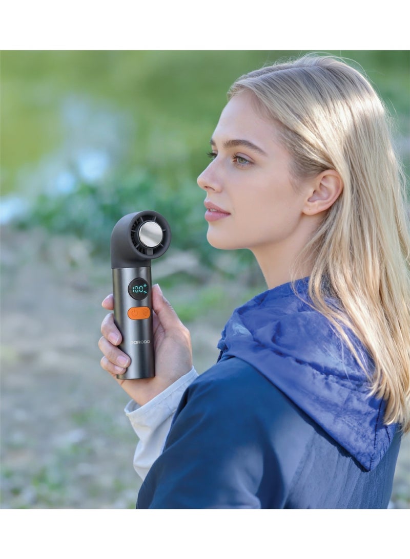 porodo Chillo Polar Portable Handheld Fan / Semiconductor Cooling Fan / 3000mAh Rechargeable Battery / 100-Speed Airflow Control / USB-C Charging / Instant Cold Compress Cooling - Grey - Image 2