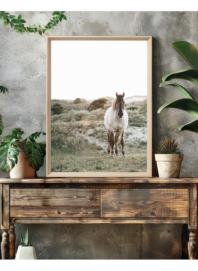 Home Trove Upwoigh Framed Wall Art, White Horse Outskirts Setting Sun Wood Canvas Wall Art, 12"X16" Cotton Pattern Poster Wall Decor Aesthetic For Living Room Bedroom  - Image 5
