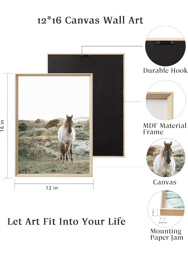 Home Trove Upwoigh Framed Wall Art, White Horse Outskirts Setting Sun Wood Canvas Wall Art, 12"X16" Cotton Pattern Poster Wall Decor Aesthetic For Living Room Bedroom  - Image 3