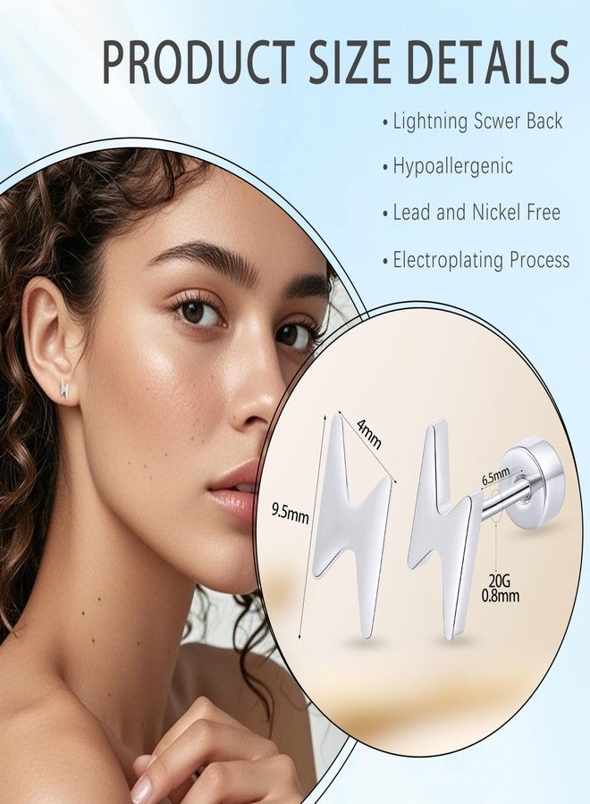 Limerencia Titanium Women Flatback Earrings,Lightening Bolt Earrings|Cute and Fashionable Suitable for Both Men and Women,Suitable for Sensitive Ears - Image 3