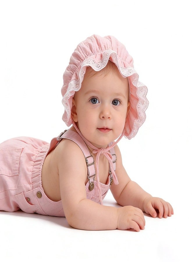 CaySep Baby Girl Boy Lace Cotton Bonnet Soft Breathable Adjustable Sun Protection Hat for Infant Newborn Toddler Pink - Image 4