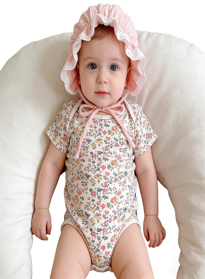 CaySep Baby Girl Boy Lace Cotton Bonnet Soft Breathable Adjustable Sun Protection Hat for Infant Newborn Toddler Pink - Image 3