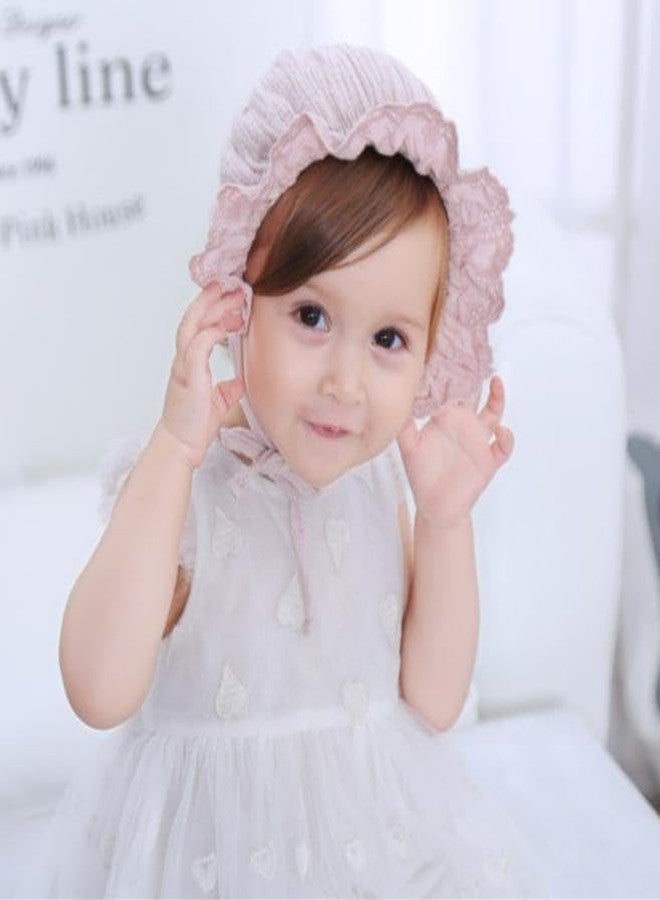 CaySep Baby Girl Boy Lace Cotton Bonnet Soft Breathable Adjustable Sun Protection Hat for Infant Newborn Toddler Pink - Image 5