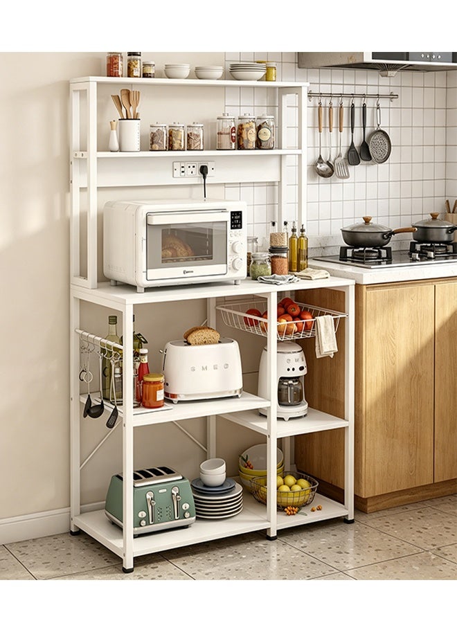 Kitchen Storage Rack with Power Socket, Bakers Rack With Storage Shelves, Microwave Stand with Sliding Baskets & Utensil Hooks, Standalone Kitchen Rack for Kitchen, Living Room & Bedroom (ZWJ003) - Image 1