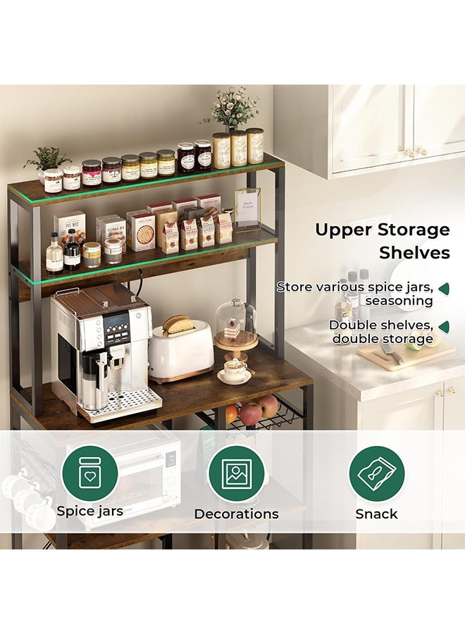 Kitchen Storage Rack with Power Socket, Bakers Rack With Storage Shelves, Microwave Stand with Sliding Baskets & Utensil Hooks, Standalone Kitchen Rack for Kitchen, Living Room & Bedroom (ZWJ003) - Image 4