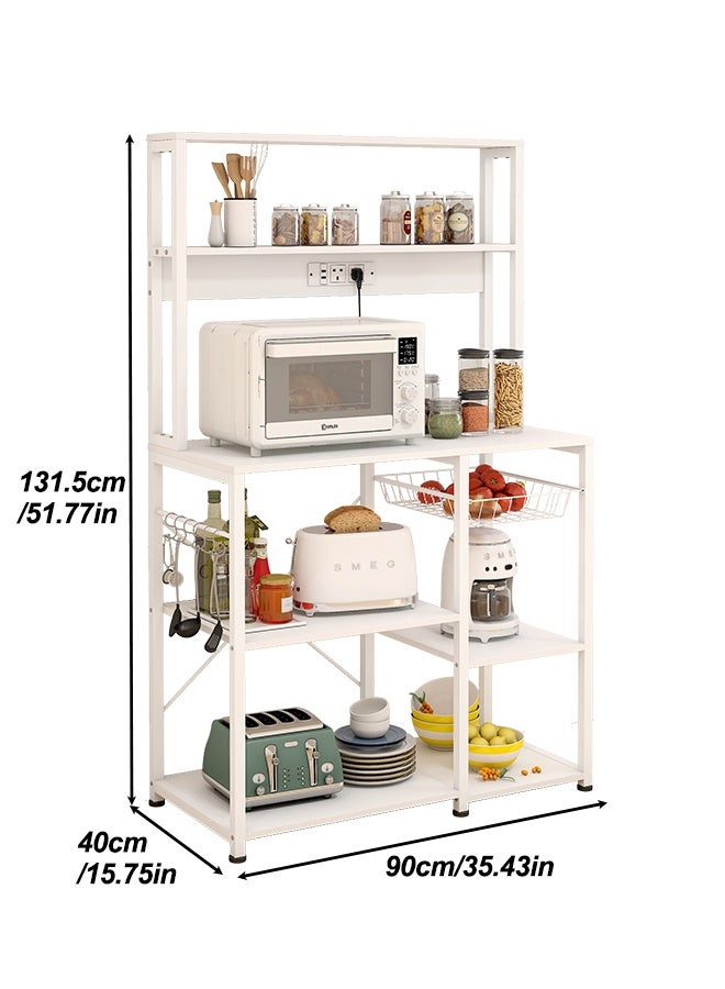 Kitchen Storage Rack with Power Socket, Bakers Rack With Storage Shelves, Microwave Stand with Sliding Baskets & Utensil Hooks, Standalone Kitchen Rack for Kitchen, Living Room & Bedroom (ZWJ003) - Image 2