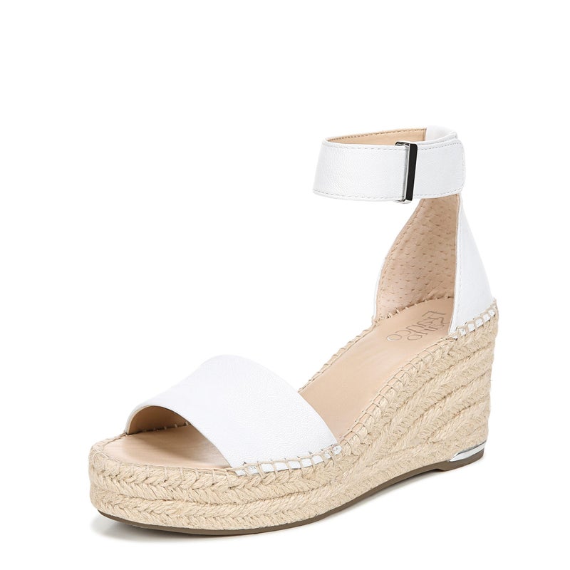 Franco Sarto Womens Clemens Jute Wrapped Espadrille Wedge Sandals White Leather 65M