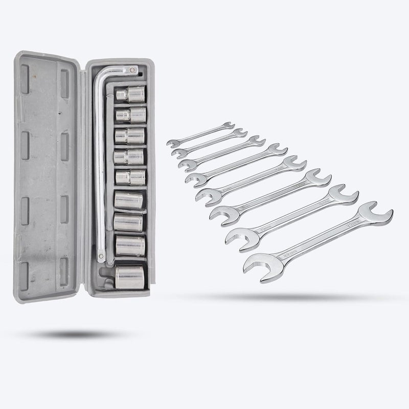 Exotic Arcade 10Pcs Hex Spannar Socket Set with 8Pcs Double Open End Wrench Set for BikeAutomobilesCar Repair Tools Kit Socket Set 