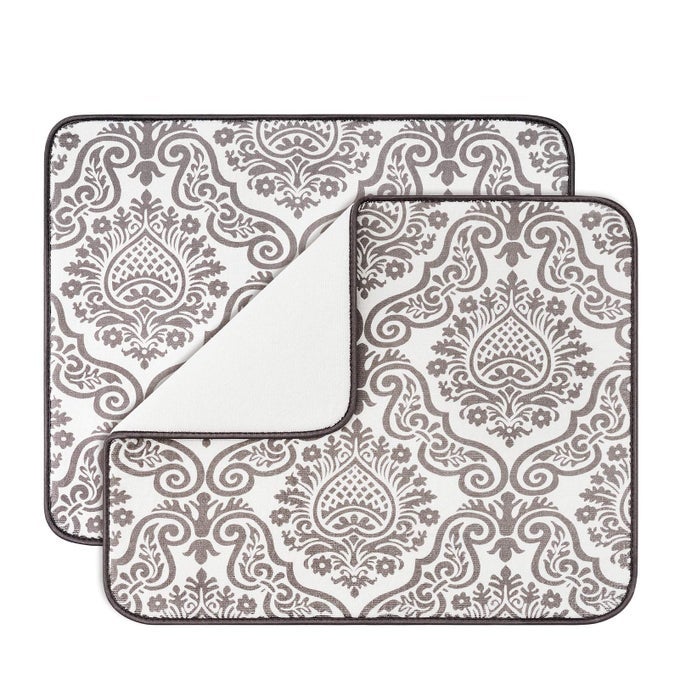 DISH DRYING MATS FOR KITCHEN ULTRA ABSORBENT MICROFIBER DRYING MAT DISHES DRAINER PADS 2 PACK 19 BY 15 INCH FLORAL VINE