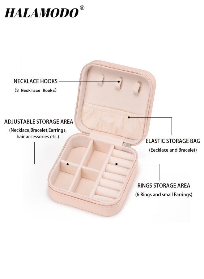 HALAMODO Mini Jewelry Travel Case Small Travel Jewelry Organizer Portable Jewelry Box PU Leather Small Jewelry Box Traveling Jewelry Organizer Portable Jewellery Display Storage Box for Rings Earrings Necklace Bracelet Bangle  - Image 4