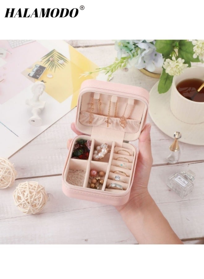 HALAMODO Mini Jewelry Travel Case Small Travel Jewelry Organizer Portable Jewelry Box PU Leather Small Jewelry Box Traveling Jewelry Organizer Portable Jewellery Display Storage Box for Rings Earrings Necklace Bracelet Bangle  - Image 2
