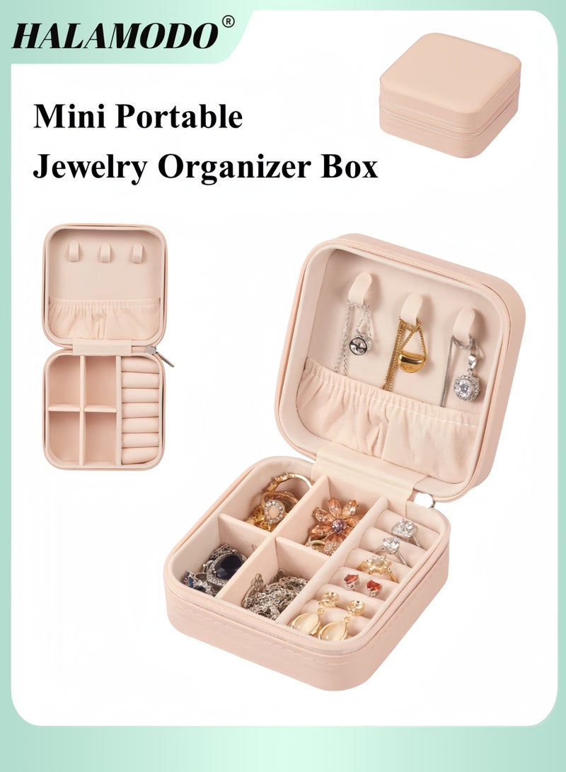 HALAMODO Mini Jewelry Travel Case Small Travel Jewelry Organizer Portable Jewelry Box PU Leather Small Jewelry Box Traveling Jewelry Organizer Portable Jewellery Display Storage Box for Rings Earrings Necklace Bracelet Bangle  - Image 1