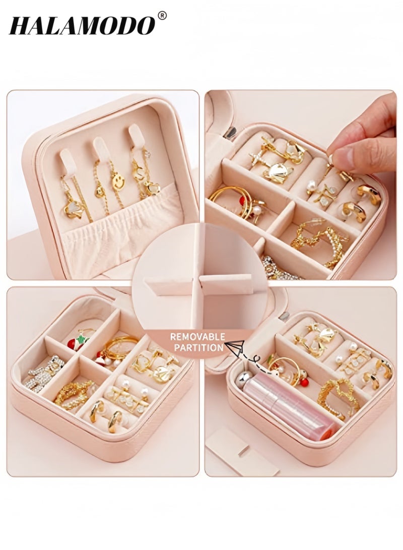 HALAMODO Mini Jewelry Travel Case Small Travel Jewelry Organizer Portable Jewelry Box PU Leather Small Jewelry Box Traveling Jewelry Organizer Portable Jewellery Display Storage Box for Rings Earrings Necklace Bracelet Bangle  - Image 5