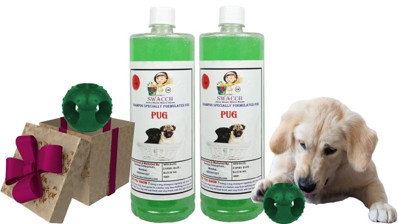 swacch Pet Shampoo | Puppy Safe Shampoo | PH Balanced | Ditch to Itch for Pug Dog Shampoo 2 Litre (Neem Alovera) + Goofy Ball Chew Toy Combo Pack - Image 1