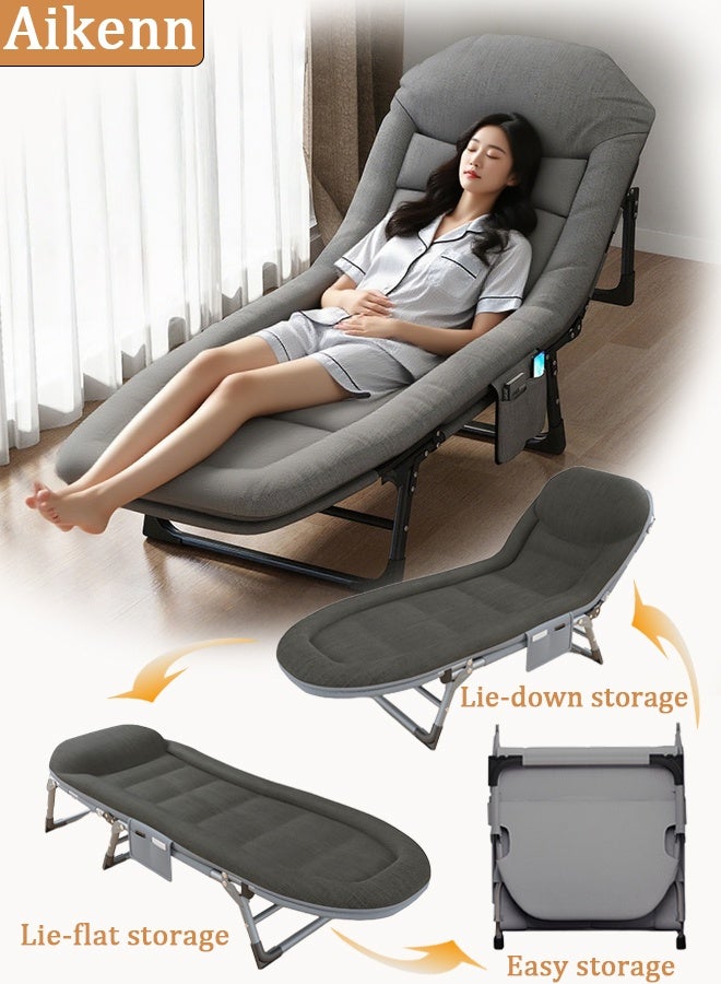 أيكين سرير قابل للطي وكرسي استرخاء وسرير طبي قابل للتعديل بخمس زوايا وسرير تخييم للبالغين 180×60 سم سرير قابل للطي محمول للنوم مع حقيبة حمل مناسب للمكاتب والصالات والشواطئ والتراسات وما إلى ذلك. رمادي - Image 1