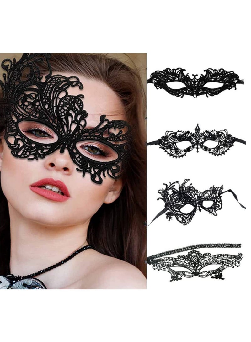4pcs Masquerade Masks Mysterious Lace Face Mask for Women Venetian Eye Mask Halloween Carnival Party Costume Ball Accessories Elegant Feather Decor - Image 1