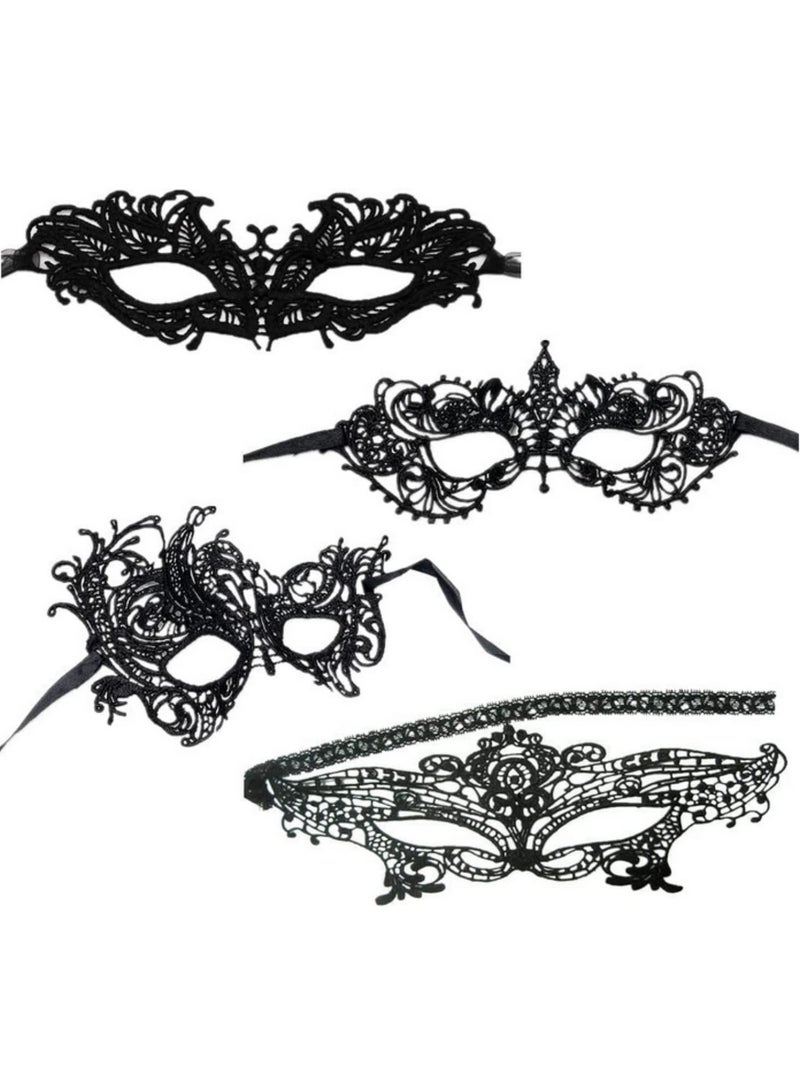 4pcs Masquerade Masks Mysterious Lace Face Mask for Women Venetian Eye Mask Halloween Carnival Party Costume Ball Accessories Elegant Feather Decor - Image 2